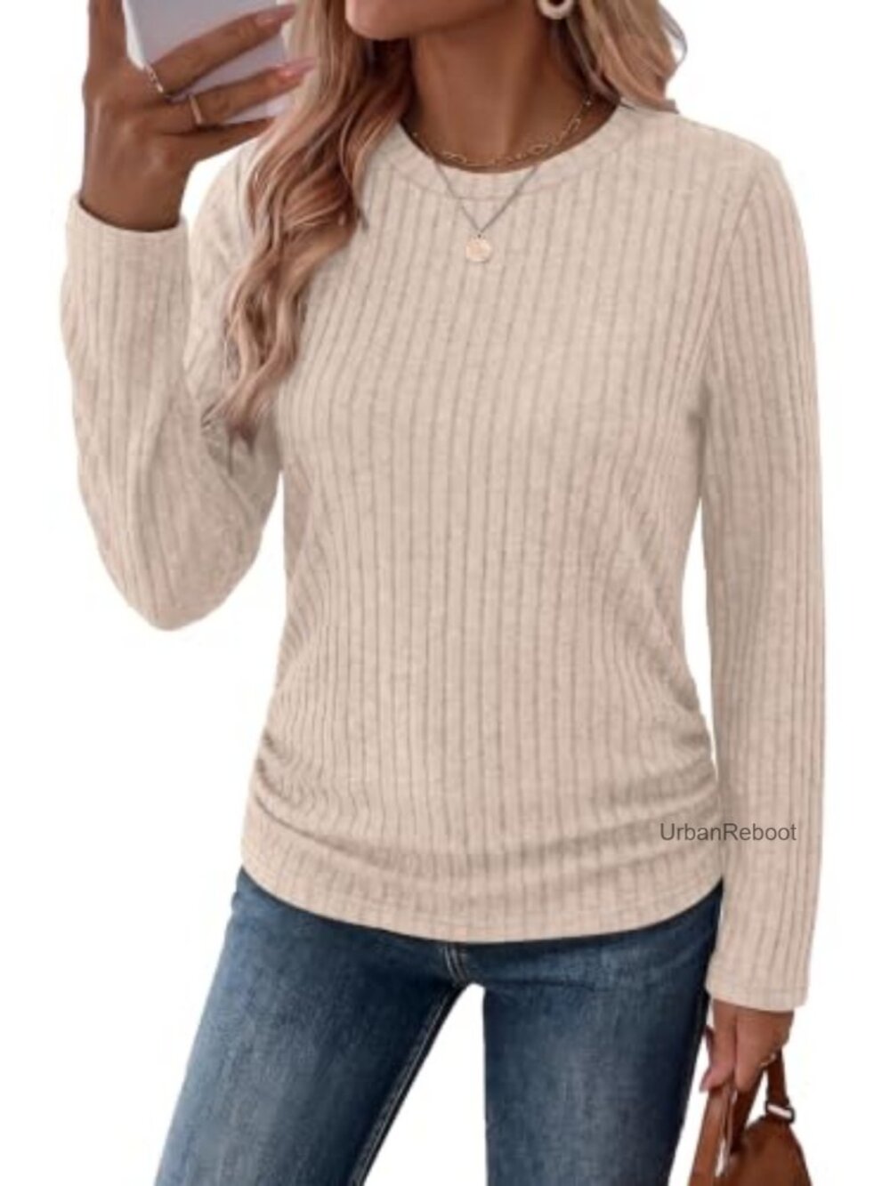 Side Ruched Long Sleeve Ribbed Knit Tunic Top
